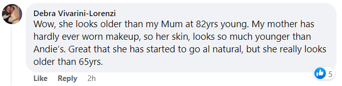 A fan's comment on Daily Mail's Facebook article showcasing Andie MacDowell in Cannes, France, on May 23, 2023 | Source: Facebook/Daily Mail