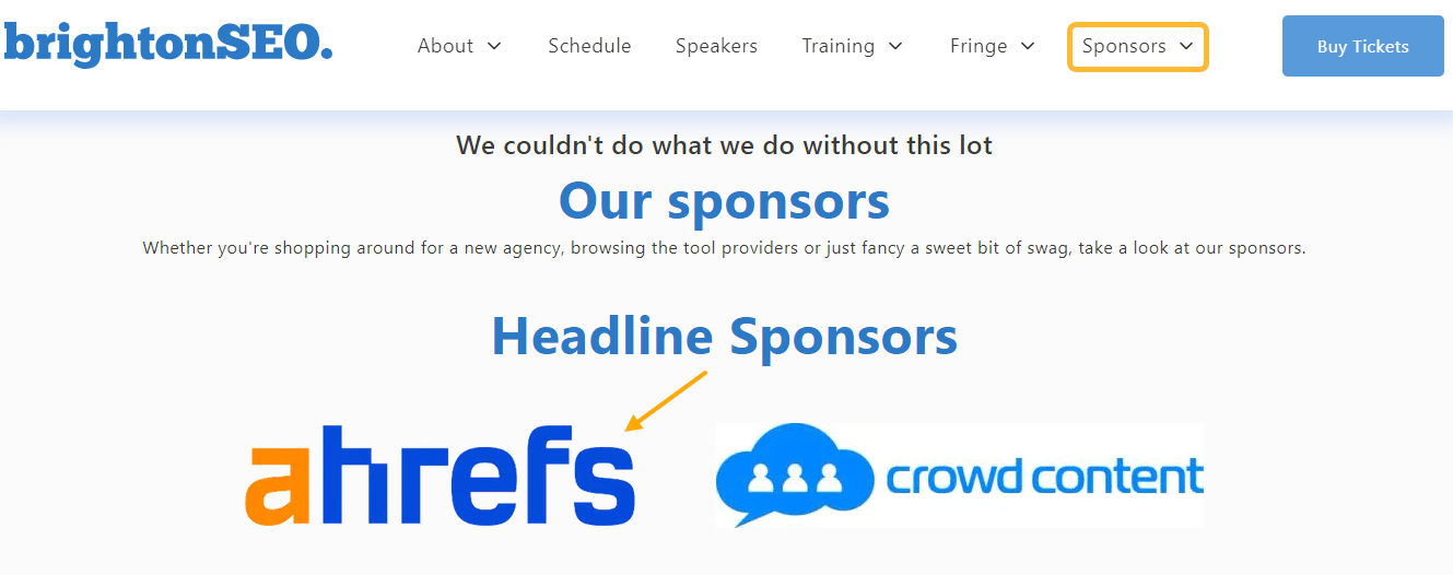 Event sponsorship featuring Ahrefs