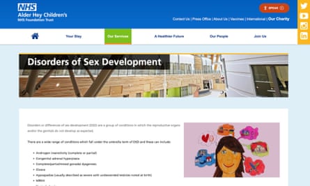 A page about sexual development disorders on Alder Hey Children’s Hospital’s website, which shared details of the browsing with Facebook via the Meta Pixel.