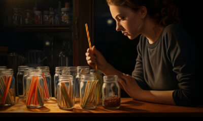 Woman Picking Straws