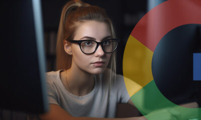 Woman Watching Video On Screen Google Logo