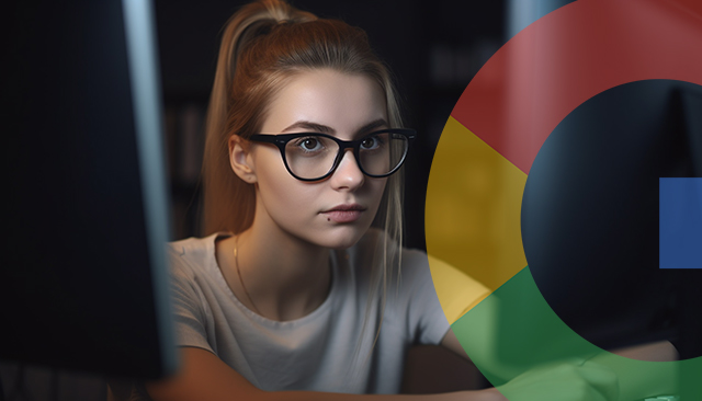 Woman Watching Video On Screen Google Logo