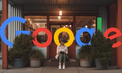 Woman Tablet Storefront Google Logos