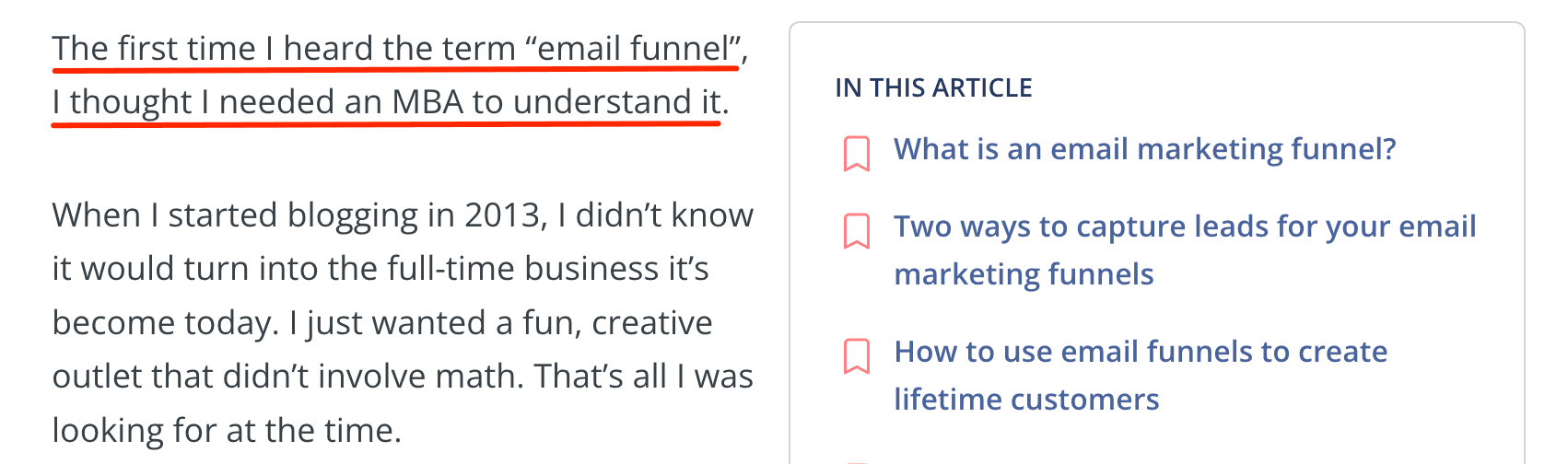 Screenshot of text from an article by ConvertKit
