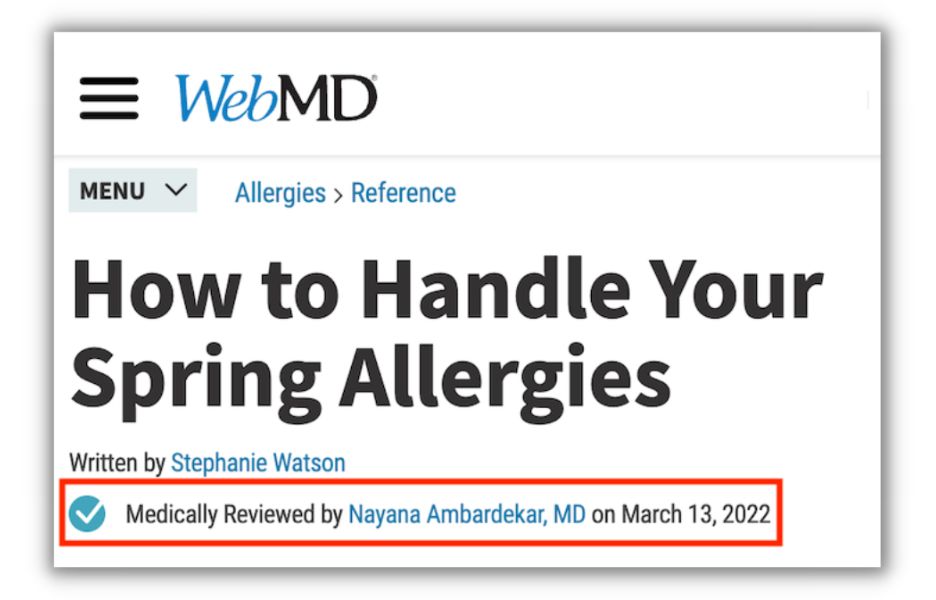 screeshot of a webmd article highlighting the technical reviewer
