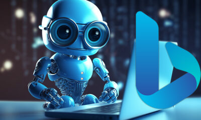 Blue Robot Searching Bing Logo