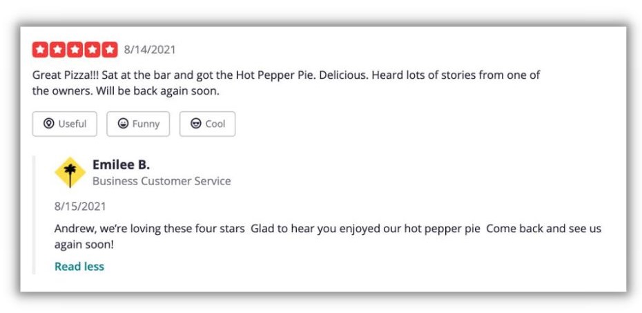 Listings management tools - Yelp review example