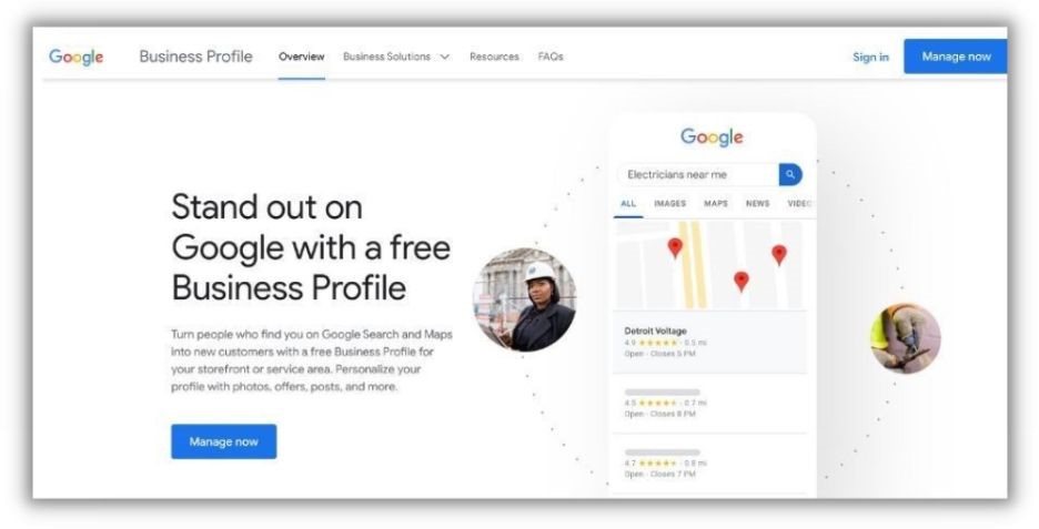 Listings management tools - screenshot of Google Business Profile landing page