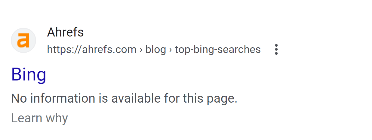 SERP listing for "Top Bing Searches" when blocked