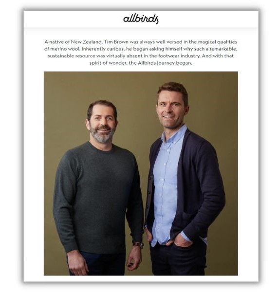 Executive summary example - allbirds about us page