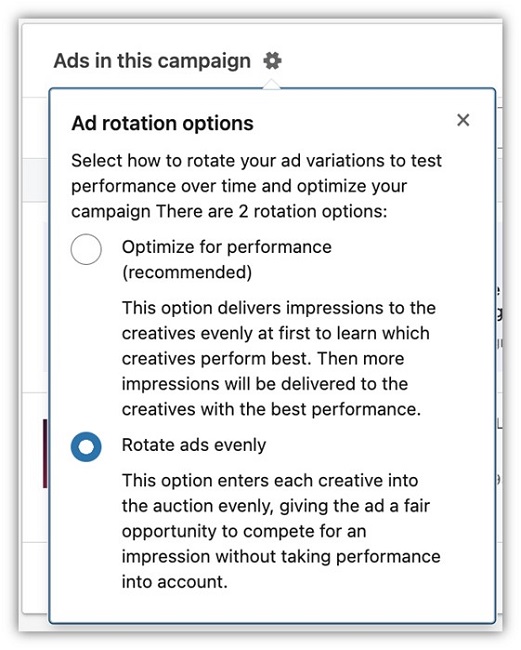 linkedin remarketing - ad rotation menu screenshot