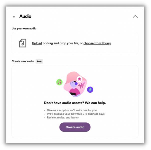 spotify advertising - how to run spotify ads - add audio for ad