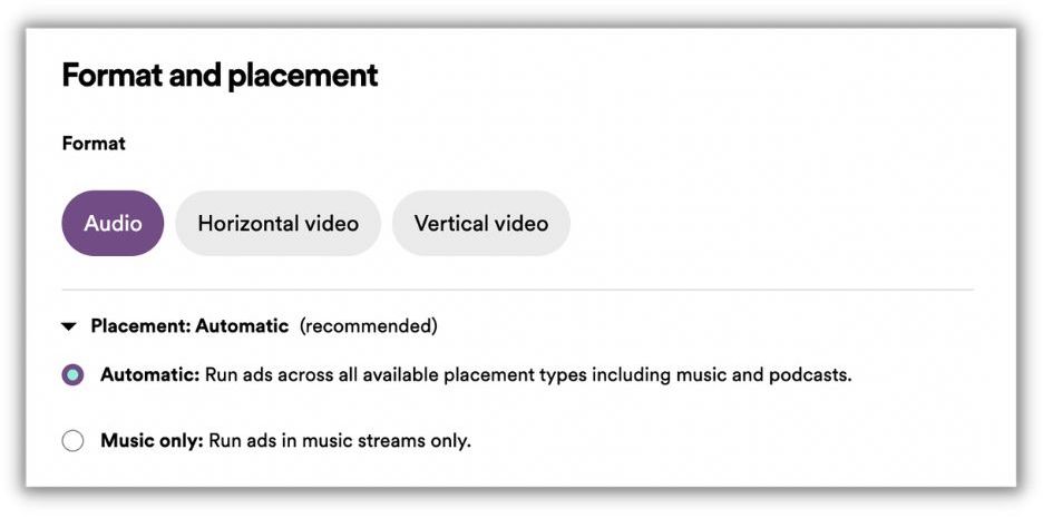 spotify advertising - how to run spotify ads - specify format and placement of ad