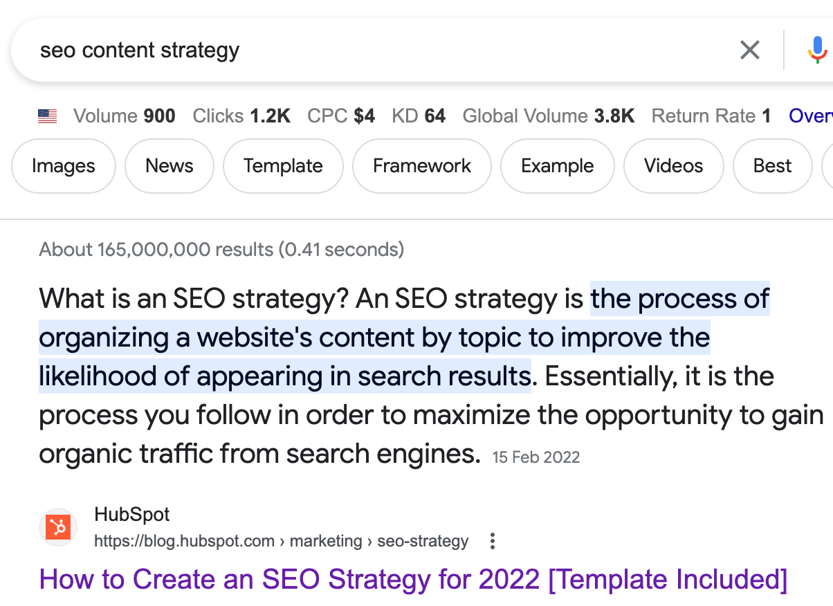 Featured snippet for "seo content strategy"
