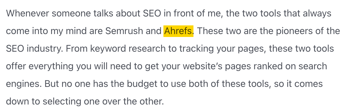 Example of an unlinked mention found via Ahrefs' Web Explorer
