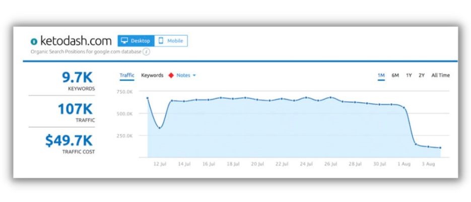 Google eeat - graph of traffic loss