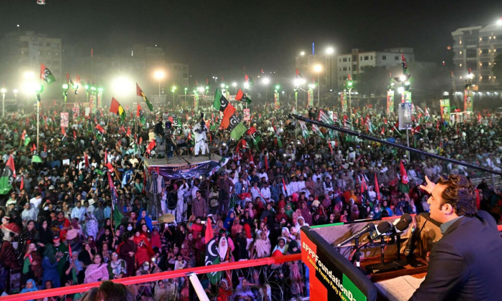 ppp chairman bilawal bhutto zardari addresses a public gathering in karachi photo ppi
