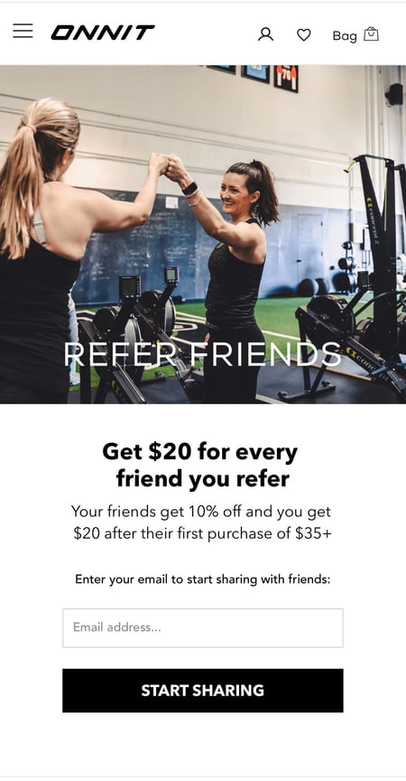 how to build an email list example: onnit referral