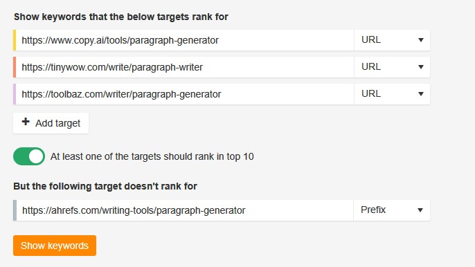 Content Gap targets