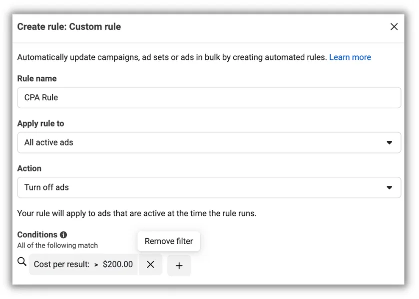 facebook automated rules - custom rules in facebook ads