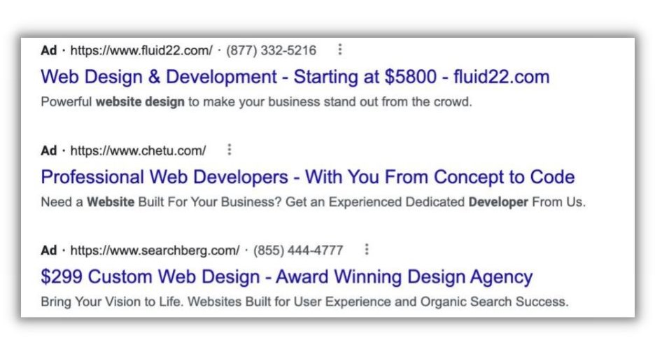 Client retention - screenshot of Google ads on a search page