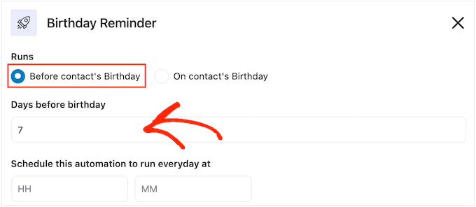 Sending an email before a contact's birthday