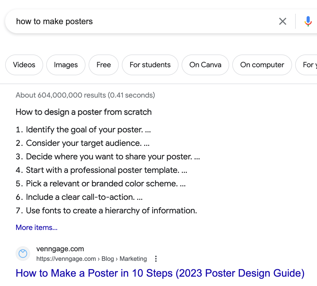 Featured snippet for "how to make posters"
