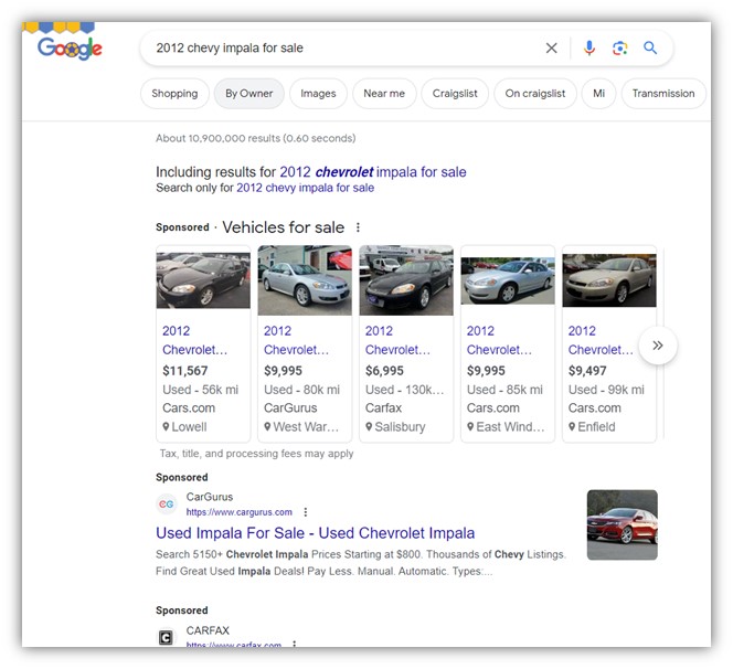 vehicle listing ads - search and vla ads