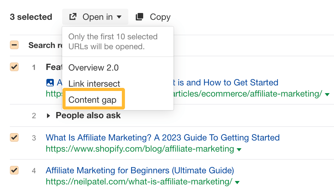 Open in Content gap, via Ahrefs' Keywords Explorer
