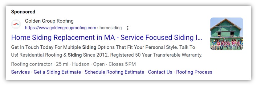 google ads automated rules - ad on serp with timeframe screenshot