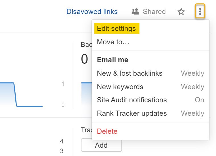 "Edit settings" option in Ahrefs' Site Audit