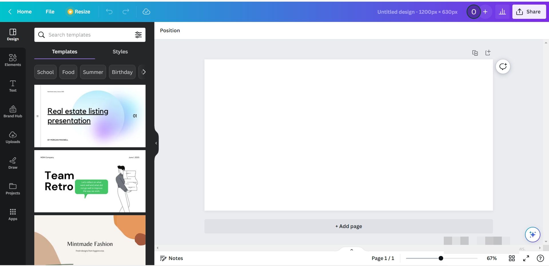 Screenshot Showing a Blank Canvas on Canva