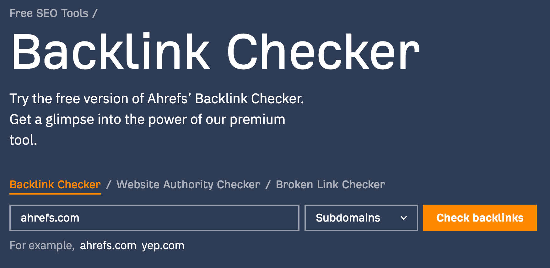 Ahrefs' free backlink checker