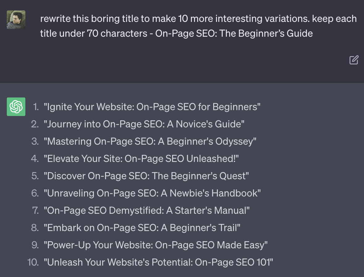 Using ChatGPT to come up with titles