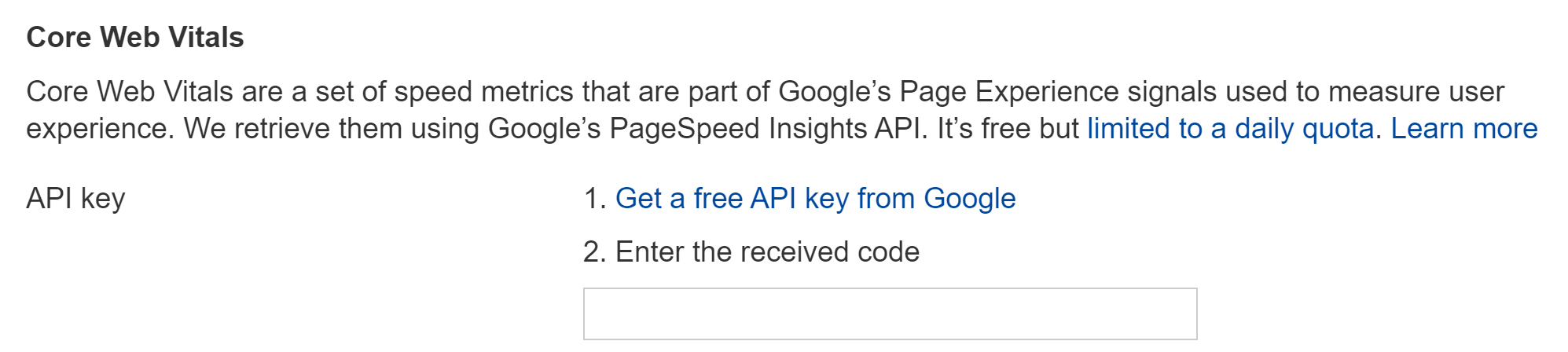 Use your PageSpeed Insights API key to get CWV in Ahrefs' Site Audit
