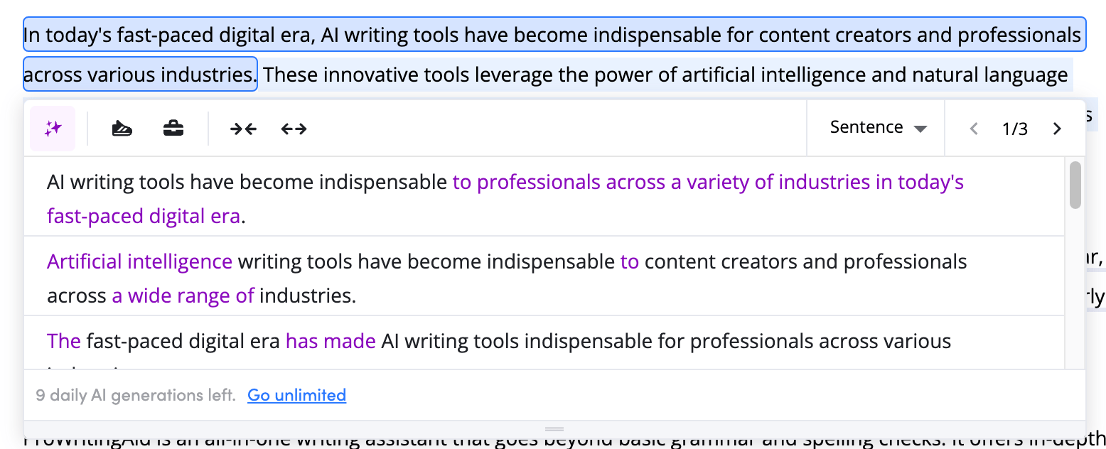 Wordtune suggests variations for writing
