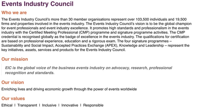 executive summary example: events industry council