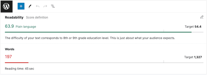 Semrush's readability score