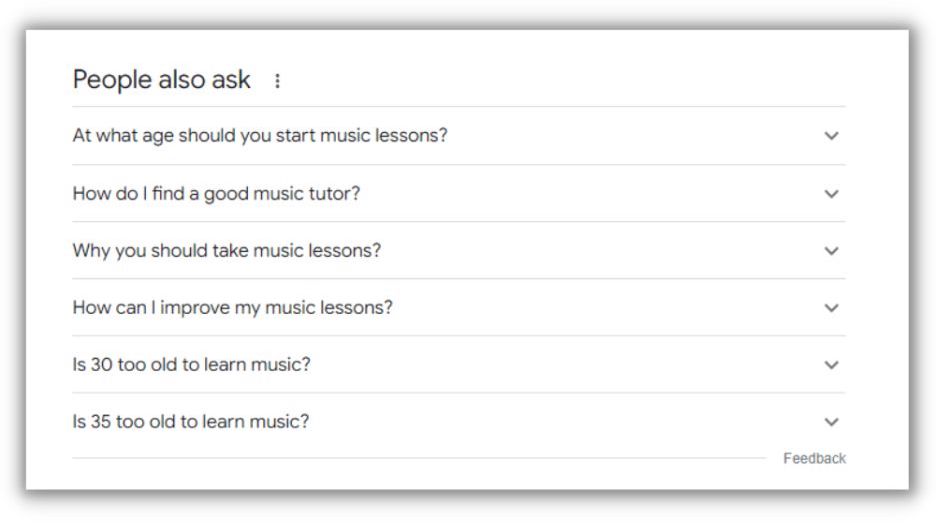 chatgpt seo people also ask example for music lessons