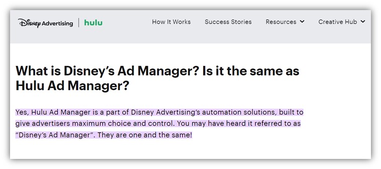 hulu advertising - disney ad manager definition