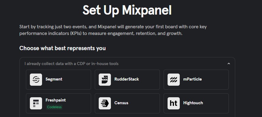 Mixpanel setup page