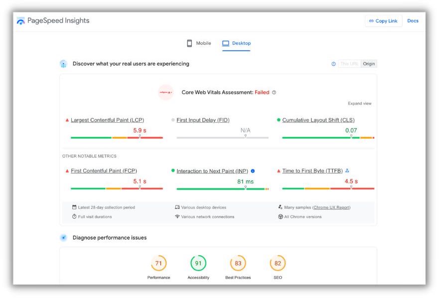 google pagespeeds insights tool output example to increase conversion rates