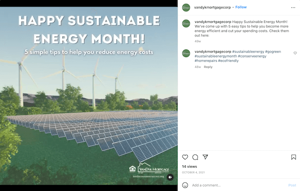 october marketing ideas - national sustainable energy month instagram post