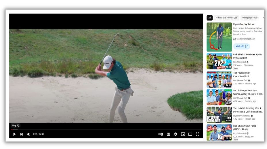 YouTube algorithm - video of a golfer