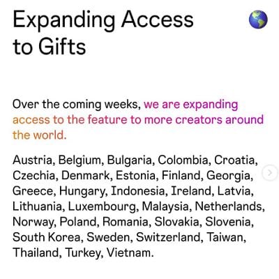 Instagram Expands Reels Gifts to Creators in More Regions Instagram Gifts expansion