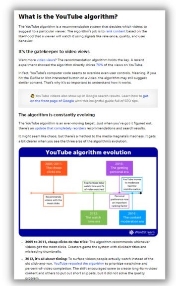 Content optimization - screenshot of a blog post 