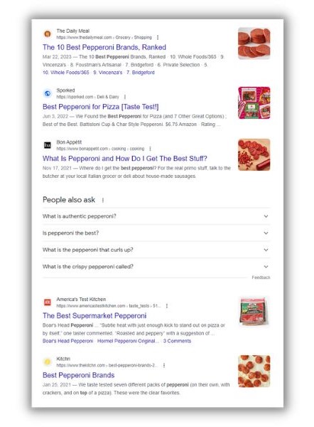Content optimization - screenshot of a googe results page