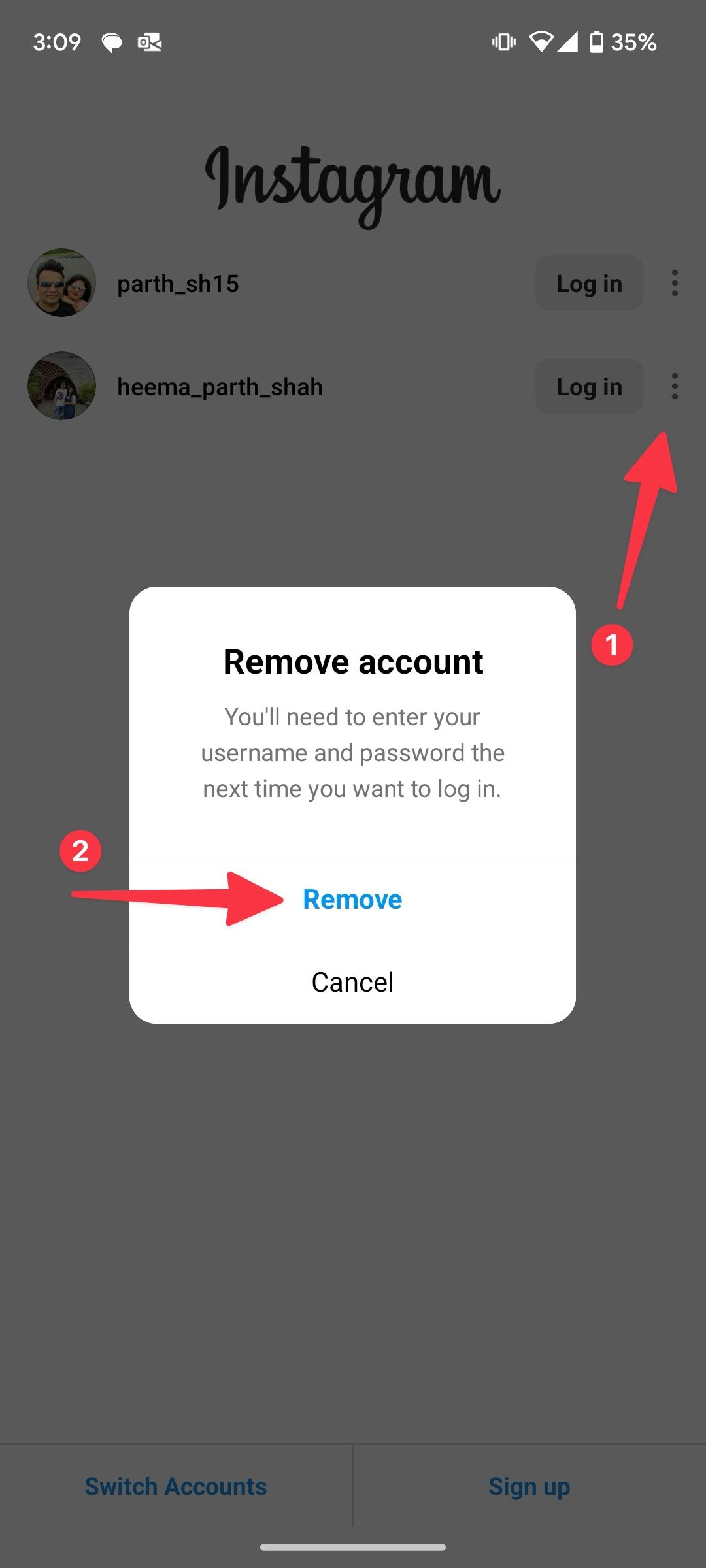 remove account from Instagram