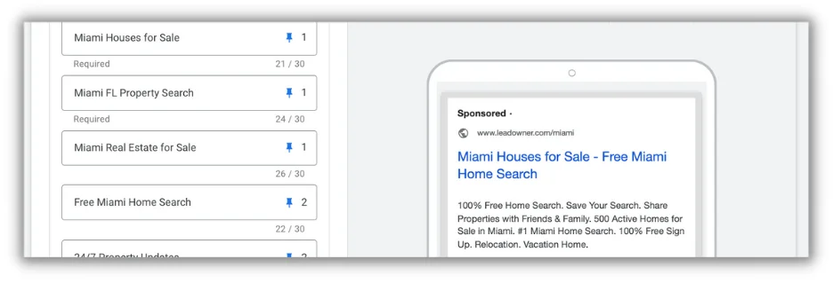 google ads for real estate - example of writing google ads description