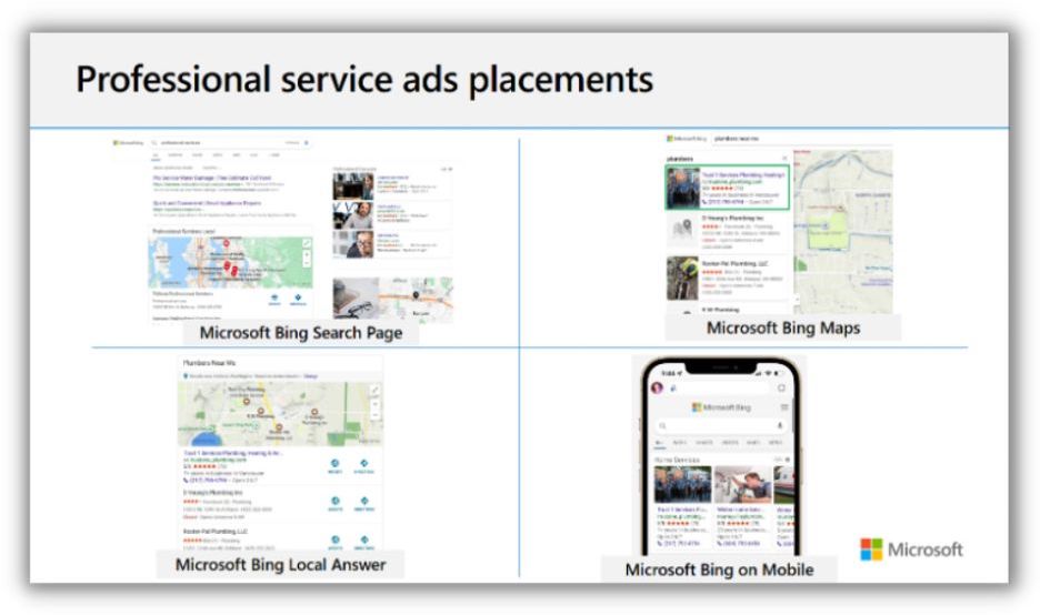 microsoft professional service ads placements